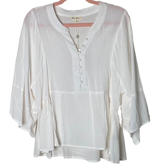 NEW Grand & Green white size M whimsy fairy peasant boho hippie top - Picture 1 of 7